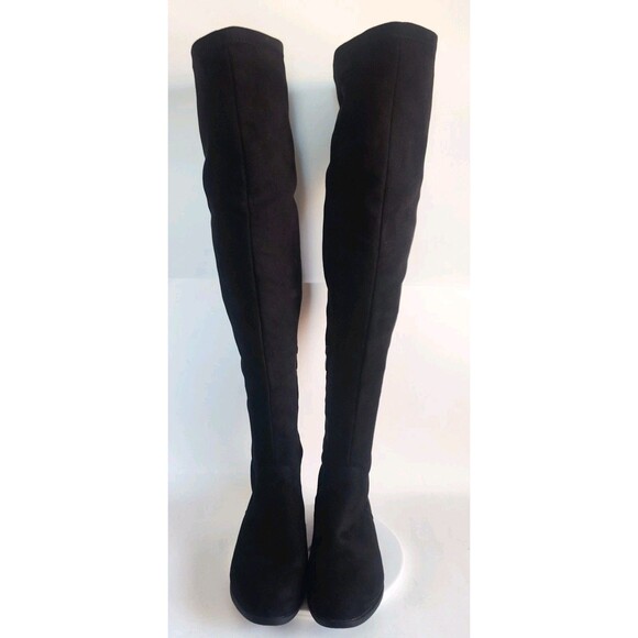 Dream Pair Thigh High Over The Knee Boots Size 8 Faux Suede Black Low Block Heel - Picture 13 of 16